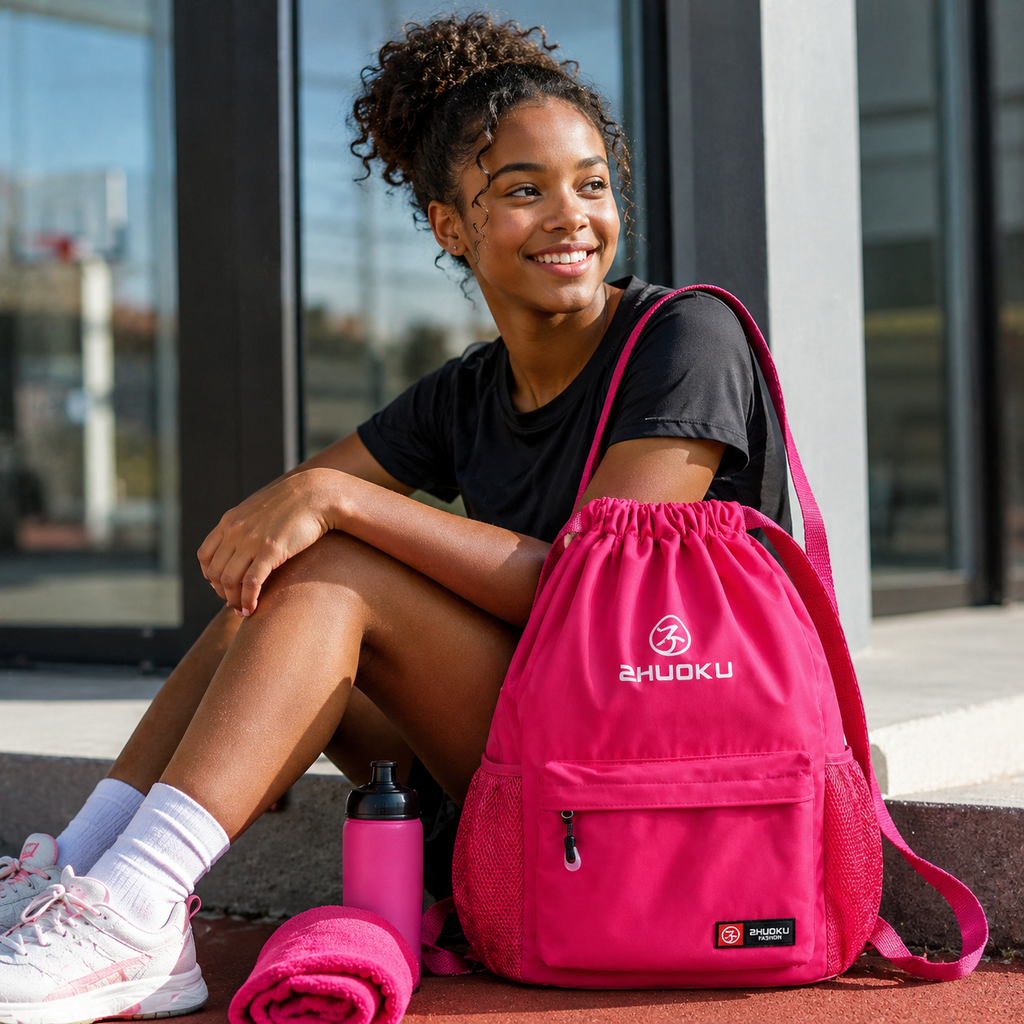 Sac à Dos à Cordon Rose Fuchsia 40 cm – Léger, Spacieux et Polyvalent