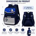 Sac à Dos Scolaire Enfant Dinosaure Bleu Marine & Bleu Royal - Classes de CM – Grande Capacité – Dos Respirant – Bretelles Rembourrées