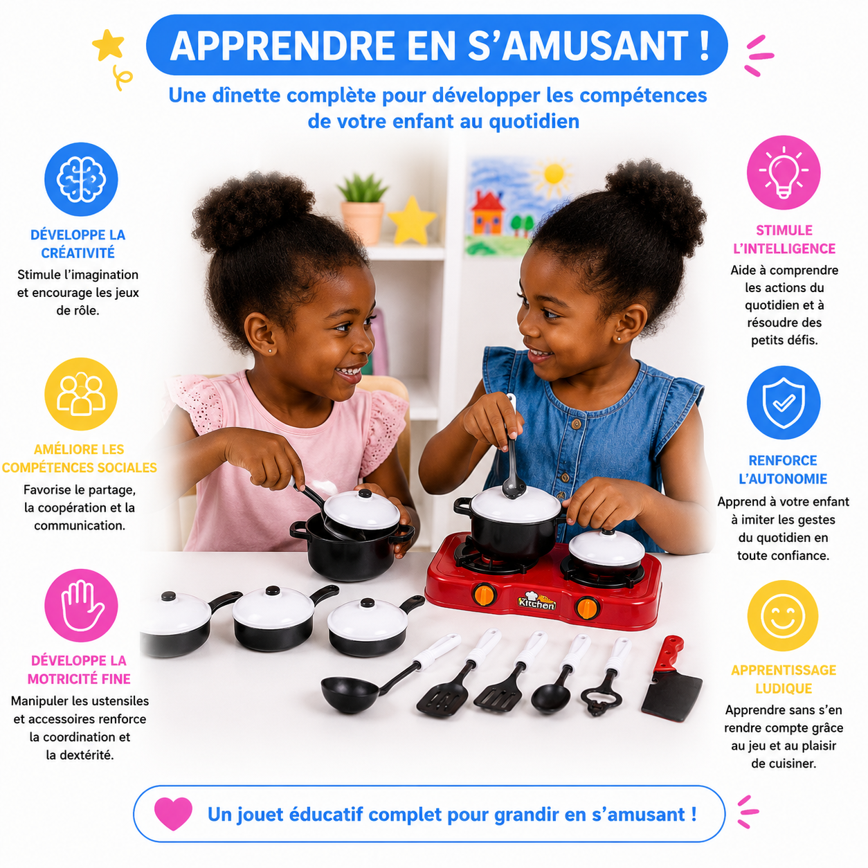 Kit de Cuisine Enfant avec Réchaud, Casseroles et Ustensiles – Modèle 266