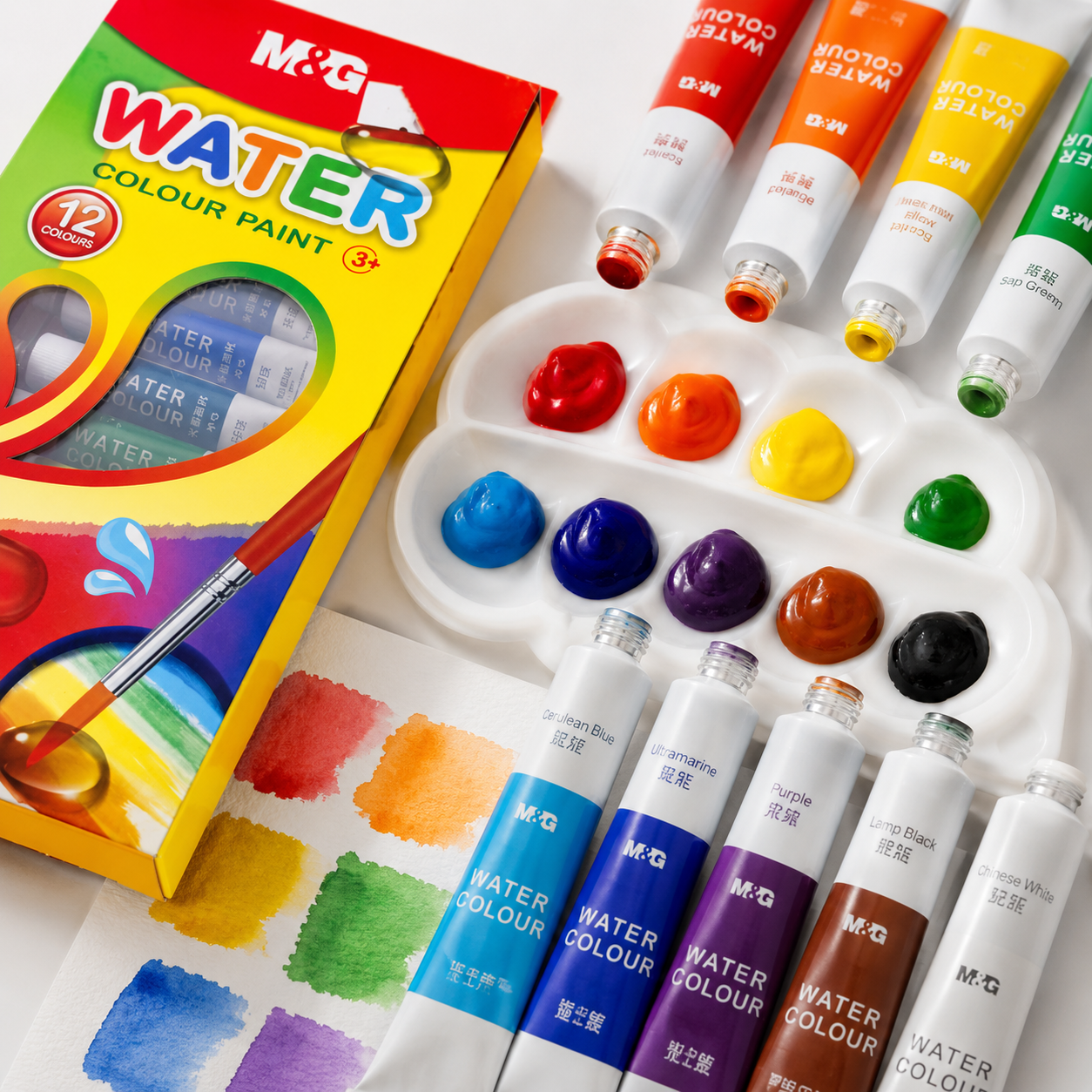 Peinture Aquarelle M&G 12 Couleurs en Tubes 5 ml – Kit Créatif Enfant
