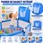 Parc Bébé Happy Game Fence – Aire de Jeu Sécurisée avec Filet Respirant & Panier de Basket