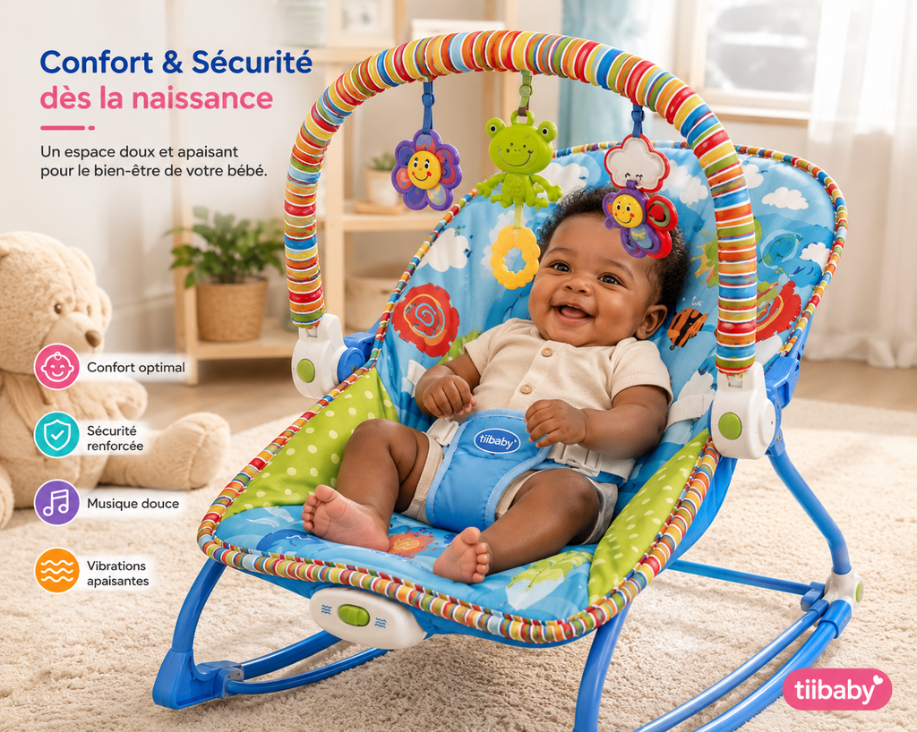 iBaby Transat Bébé Évolutif 2 en 1 avec Musique & Vibrations – Rose ou Bleu