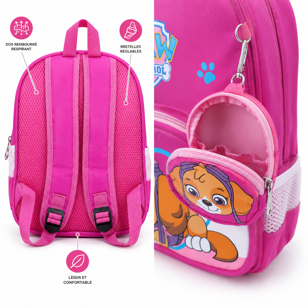 Sac à Dos Enfant Rose avec Mini Pochette – Modèle Fille Maternelle