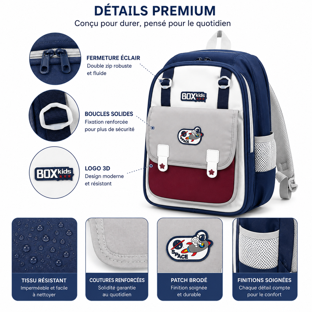 Sac à Dos Enfant BOX Kids Space Bleu – Cartable Primaire 42 cm