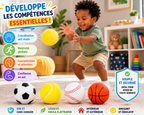 Lot de 4 Balles Souples Sportives pour Enfants – Football, Tennis, Baseball et Basketball