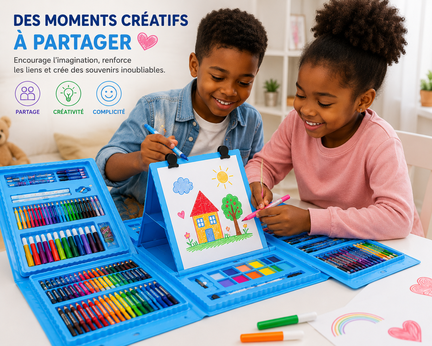 Coffret Dessin & Peinture Super Mega Art Set 208 Pièces – Kit Créatif Complet pour Enfants 3 Ans et +