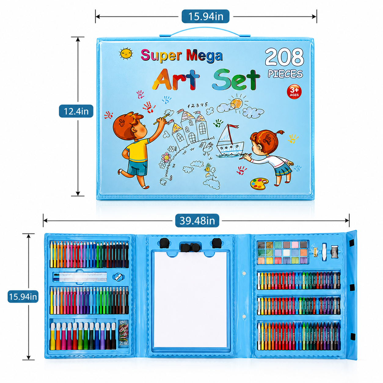 Coffret Dessin & Peinture Super Mega Art Set 208 Pièces – Kit Créatif Complet pour Enfants 3 Ans et +