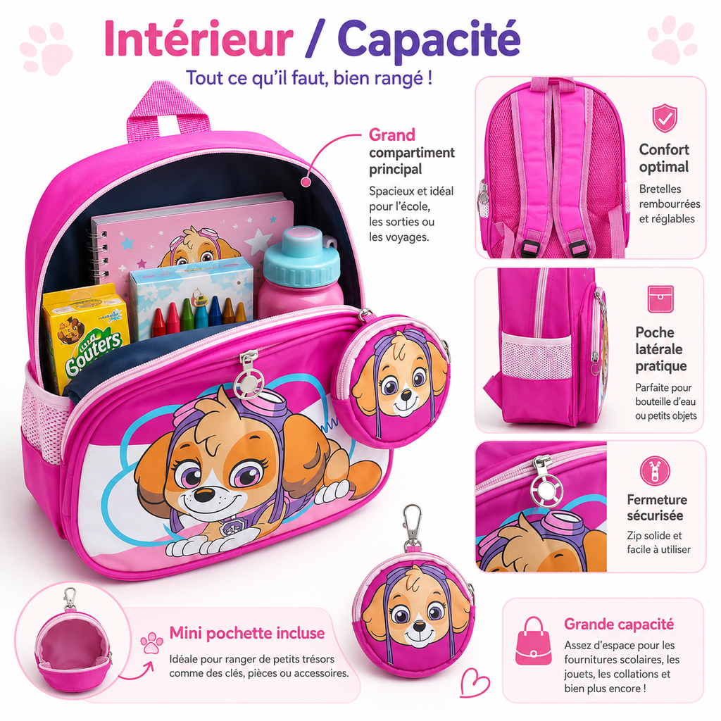 Sac à Dos Enfant Rose avec Mini Pochette – Modèle Fille Maternelle
