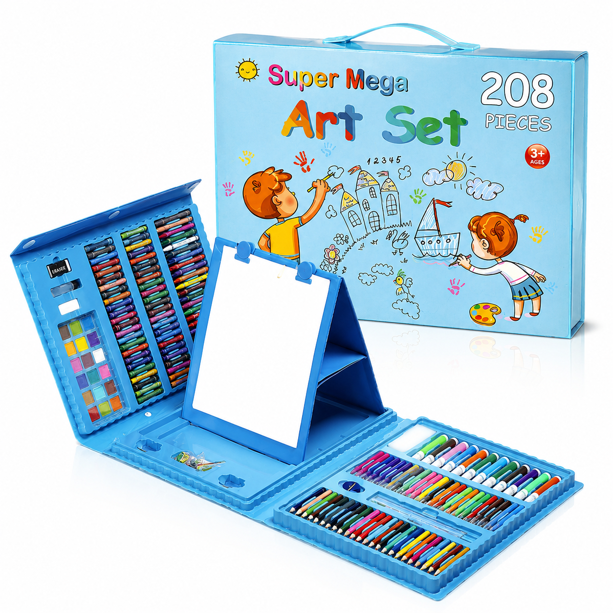 Coffret Dessin & Peinture Super Mega Art Set 208 Pièces – Kit Créatif Complet pour Enfants 3 Ans et +