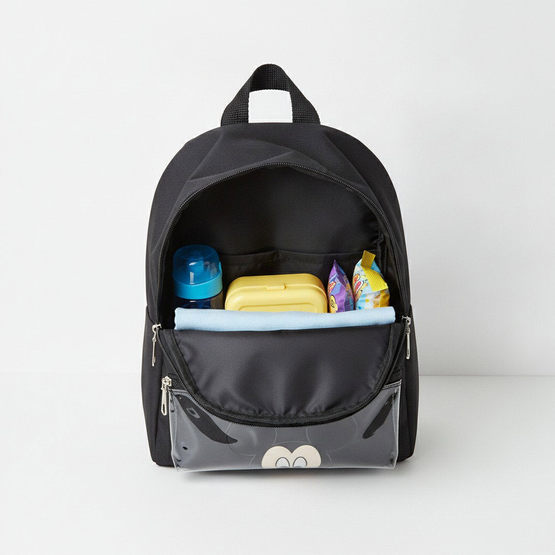 Sac à Dos Maternelle Mickey Noir avec Poche Transparente – 35 × 25 × 12 cm