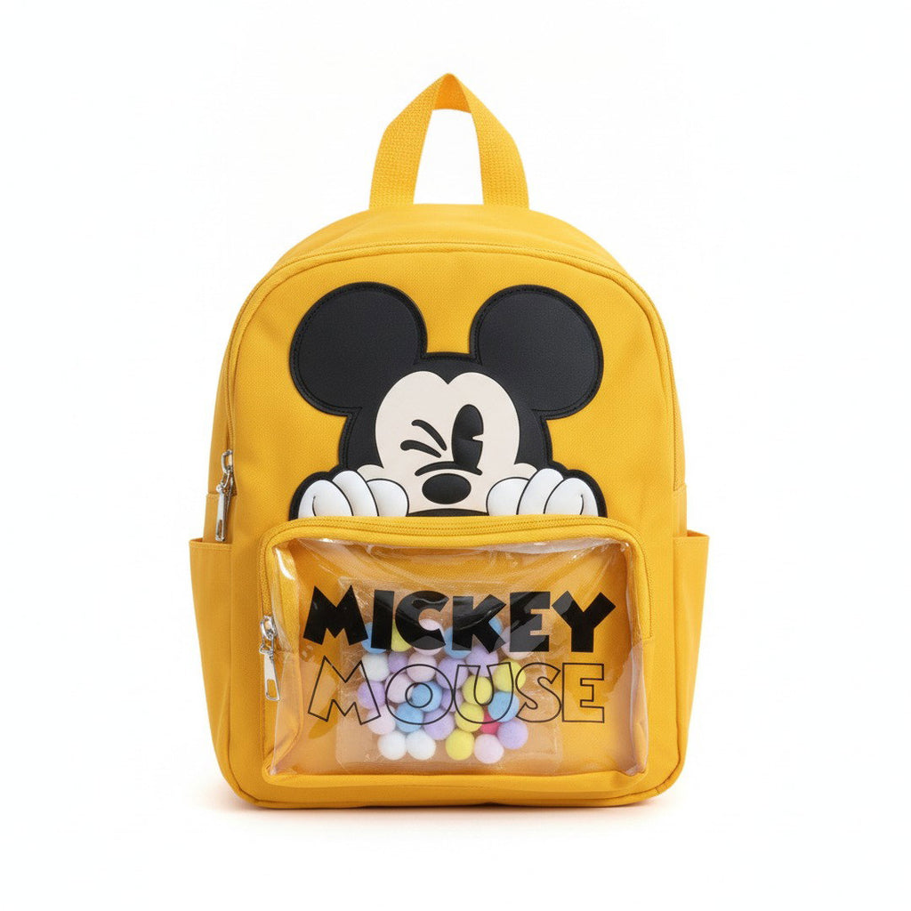 Sac à Dos Maternelle Mickey Jaune avec Poche Transparente – 35 × 25 × 12 cm