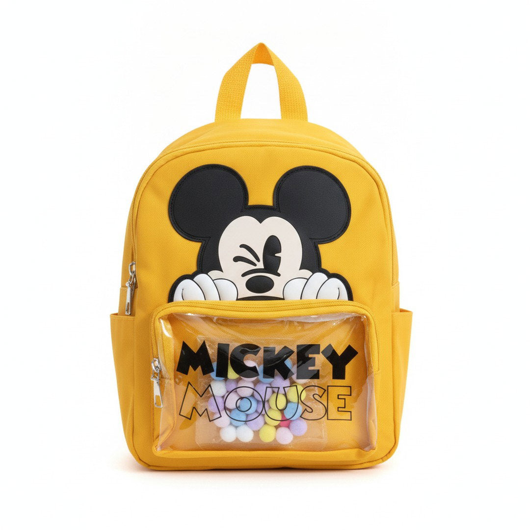 Sac à Dos Maternelle Mickey Jaune avec Poche Transparente – 35 × 25 × 12 cm