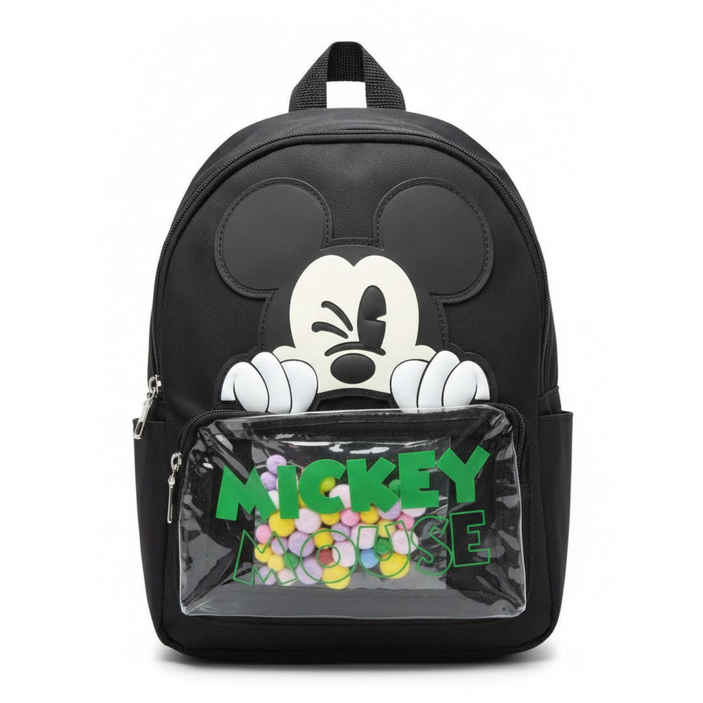 Sac à Dos Maternelle Mickey Noir avec Poche Transparente – 35 × 25 × 12 cm
