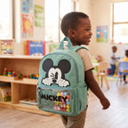 Sac à Dos Maternelle Mickey Vert avec Poche Transparente – 35 × 25 × 12 cm